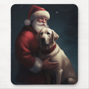 Alfombrilla De Ratón Labrador Con Santa Claus Navideño Festivo