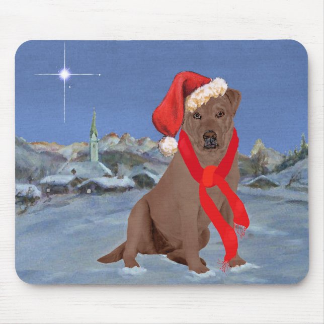 Alfombrilla De Ratón Labrador Retriever Chocolate Navidad (Frente)