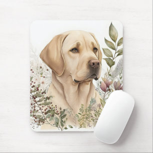 Alfombrilla De Ratón Labrador Retriever dorado y flores a la acuarela