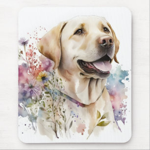 Alfombrilla De Ratón Labrador Retriever Dorado y Flores a la Acuarela