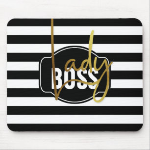 Alfombrilla De Ratón Lady Boss - Negro-Blanco y Gold Stripe Mousepad