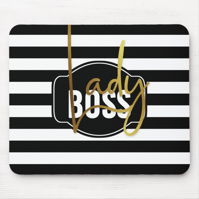 Alfombrilla De Ratón Lady Boss - Negro-Blanco y Gold Stripe Mousepad (Frente)
