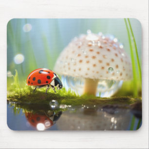 Alfombrilla De Ratón Ladybug Dewdrop Nature Serene Tranquil