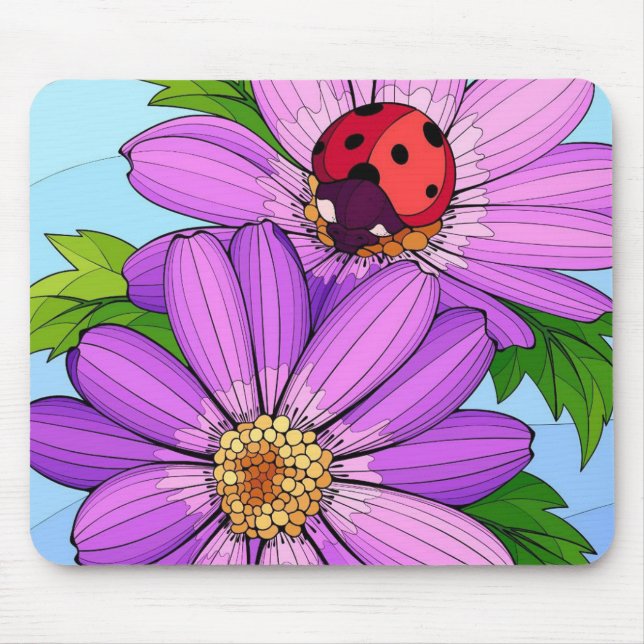 Alfombrilla De Ratón Ladybug en Purple Daisy (Frente)