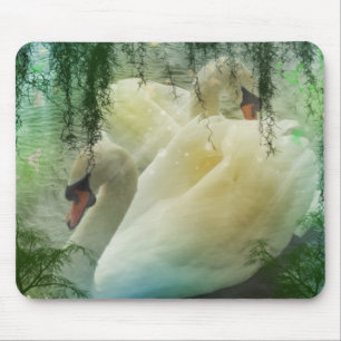 Alfombrilla De Ratón Lago Romántico Natación Cisnes Blancas