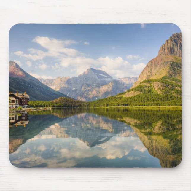 Alfombrilla De Ratón Lago Swiftcurrent con el hotel Many Glacier y (Frente)