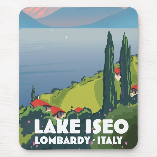 Alfombrilla De Ratón Lake Iseo, Lombardy Italy travel poster (Frente)
