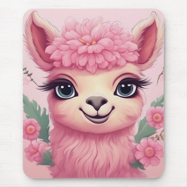 Alfombrilla De Ratón Lama, bebé sonriente rosa (Frente)