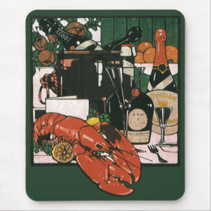 Alfombrilla De Ratón Langostino Champán Vintage; Fiesta Elegante y Lujo