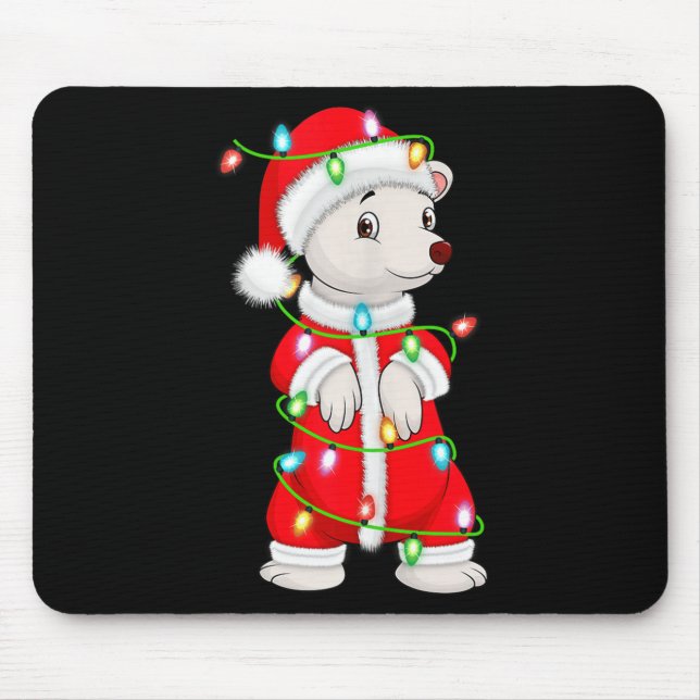 Alfombrilla De Ratón Lar Bear Christmas Lights Santa Costume Cute Anima (Frente)