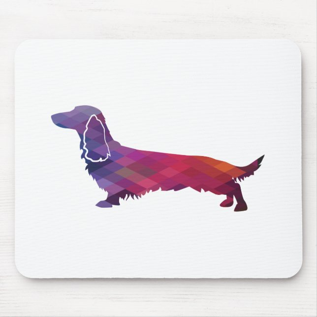 Alfombrilla De Ratón Larga haitiana Dachshund Geo Silhouette Purple (Frente)