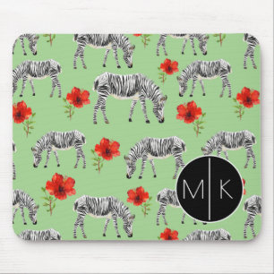 Alfombrilla De Ratón Las cebras entre hibiscos florecen el monograma