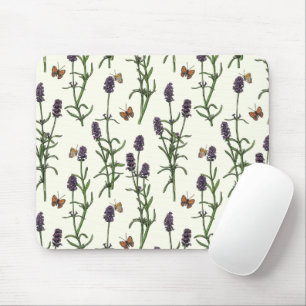 Alfombrilla De Ratón Lavanda y mariposas en blanco roto