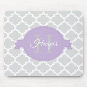 Alfombrilla De Ratón Lavender Quatrefoil Almohadilla personalizada del 