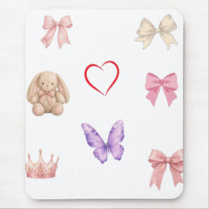Alfombrilla De Ratón Lazos pastel adorables conejito mariposa corazón c
