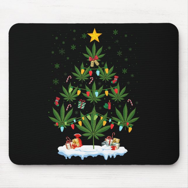 Alfombrilla De Ratón Leaf Christmas Tree Weed Stoner Xmas Premium  (Frente)