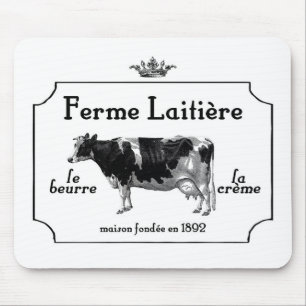 Alfombrilla De Ratón Leche francesa vintage con vaca vintage