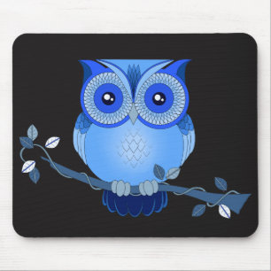 Alfombrilla De Ratón Lechuza azul en el Mousepad negro