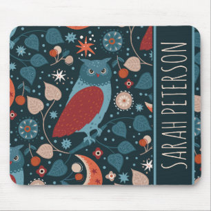 Alfombrilla De Ratón Lechuza Ilustrada Blue Cute Personalizada