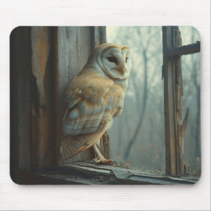 Alfombrilla De Ratón Lechuza Rústica En El Arte De La Ventana