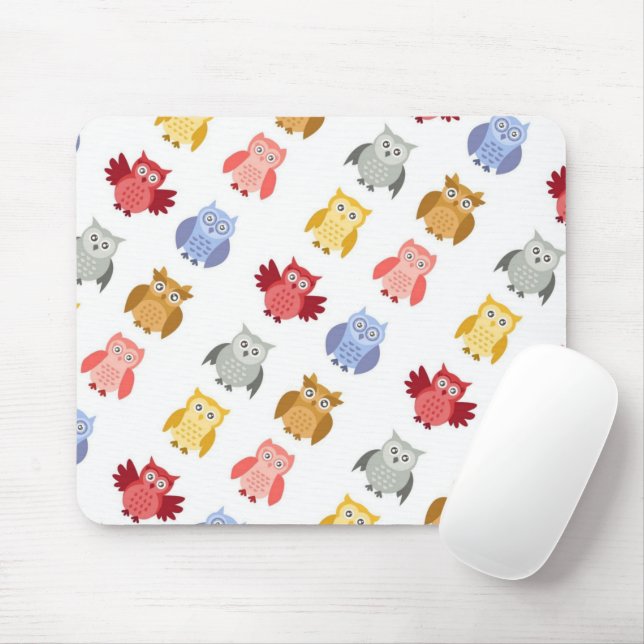 Alfombrilla De Ratón Lechuzas de animales de Woodland en fila moderna (Con ratón)