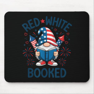 Alfombrilla De Ratón Lector patriótico Libro Rojo Blanco Fuegos artific