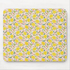 Alfombrilla De Ratón Lemones Amarillos Modernos con Floral Rosa