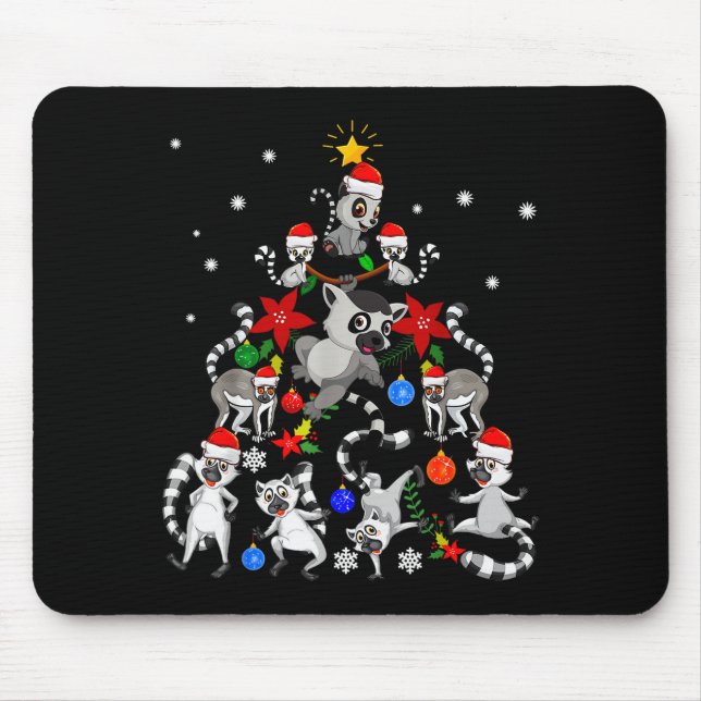 Alfombrilla De Ratón Lemur Christmas Tree Santa Hat Xmas Holiday Costum (Frente)