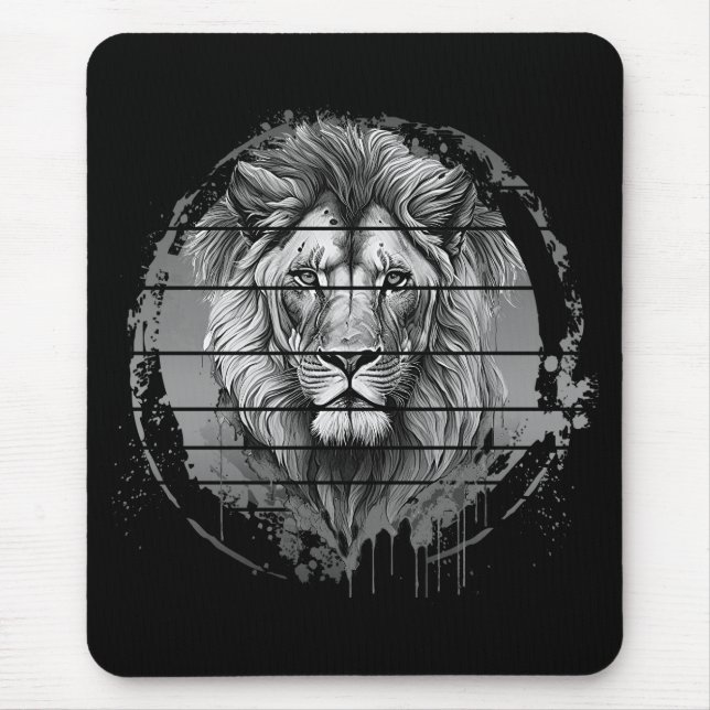 Alfombrilla De Ratón León Blanco Y Negro (Frente)