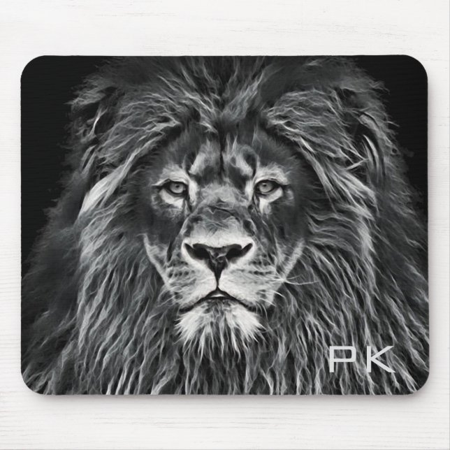 Alfombrilla De Ratón León gris majestuoso monogramado (Frente)