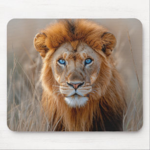 Alfombrilla De Ratón León Macho Majestuoso con Ojos Azules Brillantes