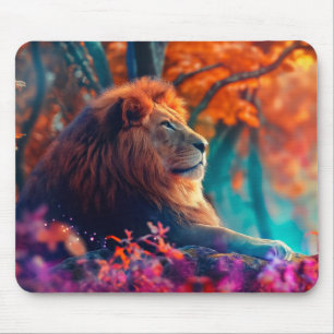 Alfombrilla De Ratón León Majestuoso en Diseño de Bosque Encantado