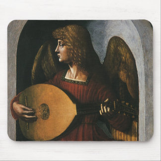 Alfombrilla De Ratón Leonardo da Vinci un ángel en rojo con un lute