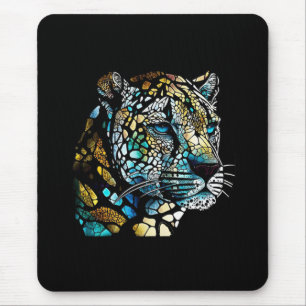 Alfombrilla De Ratón Leopard Animal Portrait Stained Glass Willife Art