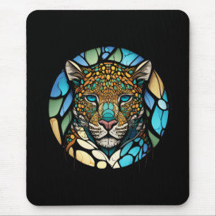 Alfombrilla De Ratón Leopard Animal Portrait Stained Glass Willife Art