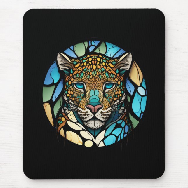 Alfombrilla De Ratón Leopard Animal Portrait Stained Glass Willife Art (Frente)