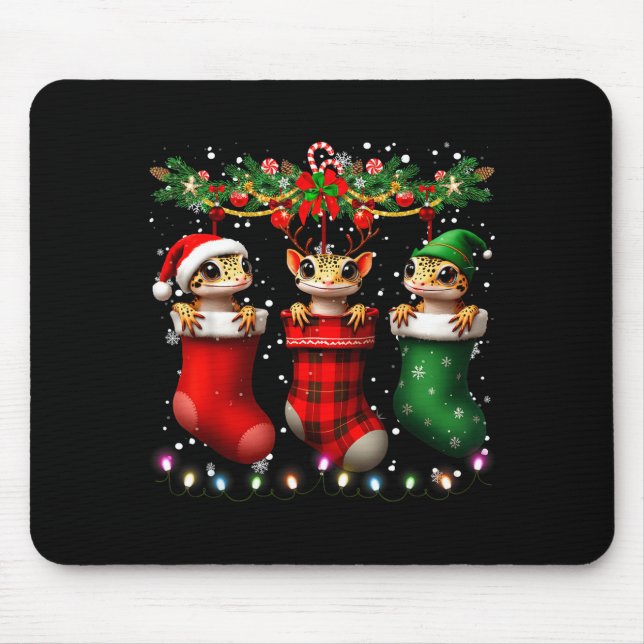 Alfombrilla De Ratón Leopard Gecko In Christmas Socks Lights Leopard Ge (Frente)