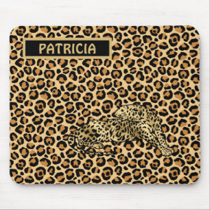 Alfombrilla De Ratón Leopard Print Gold Brown Funky Fun Name
