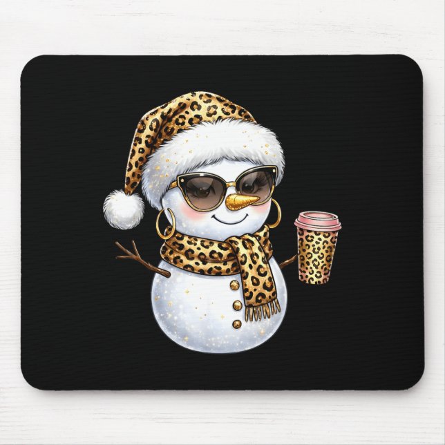 Alfombrilla De Ratón Leopard Snowman With Sungles Funny Christmas Women (Frente)