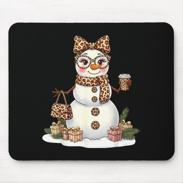 Alfombrilla De Ratón Leopard Snowman With Sungles Funny Christmas Women (Frente)