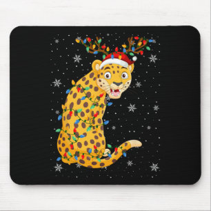 Alfombrilla De Ratón Leopardo Animal Santa Hat Ugly Christmas Tree Ligh