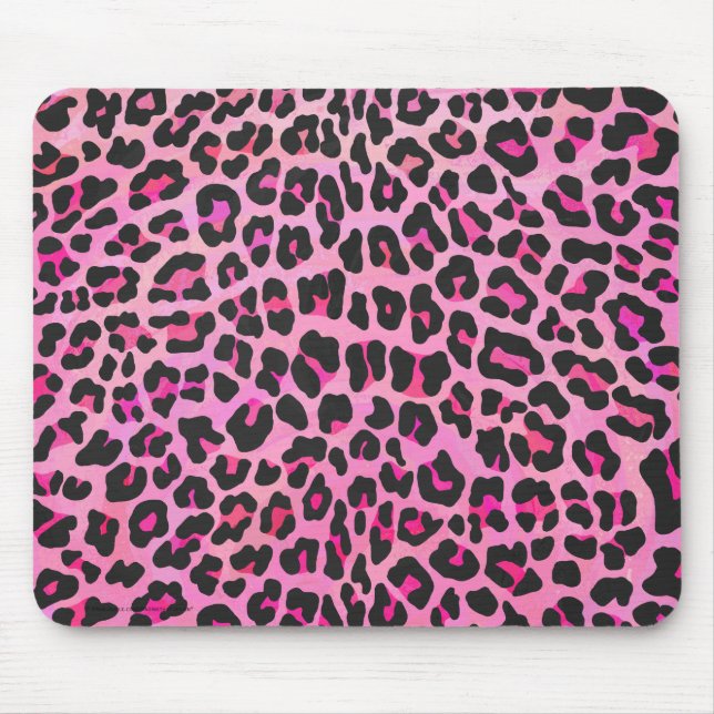 Alfombrilla De Ratón Leopardo de impresión negro y rosa caliente (Frente)