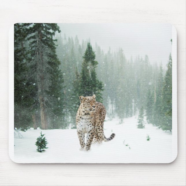 Alfombrilla De Ratón Leopardo de la nieve persa en la nieve (Frente)