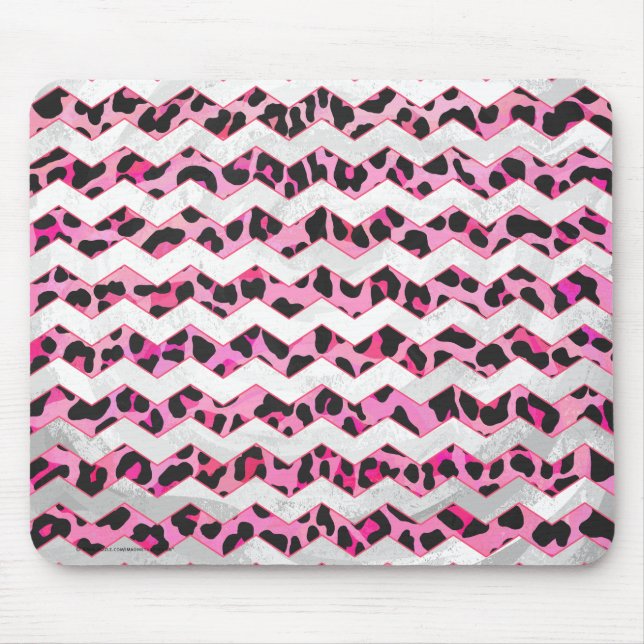 Alfombrilla De Ratón Leopardo Negro y Chevron Hot Pink Print (Frente)