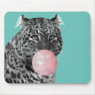Alfombrilla De Ratón Leopardo Panther Black White Pink Bubble Gum Blue