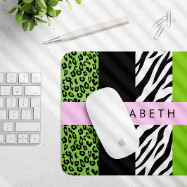 Alfombrilla De Ratón Leopardo Print, Zebra Print, Green, Your Name