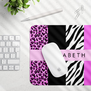 Alfombrilla De Ratón Leopardo Print, Zebra Print, Pink, Your Name