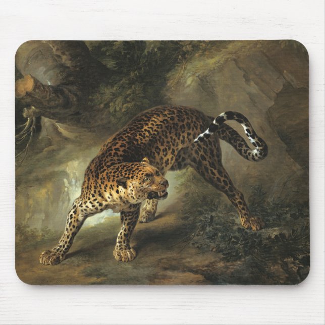 Alfombrilla De Ratón Leopardo salvaje feroz (por Jean-Baptiste Oudry) (Frente)
