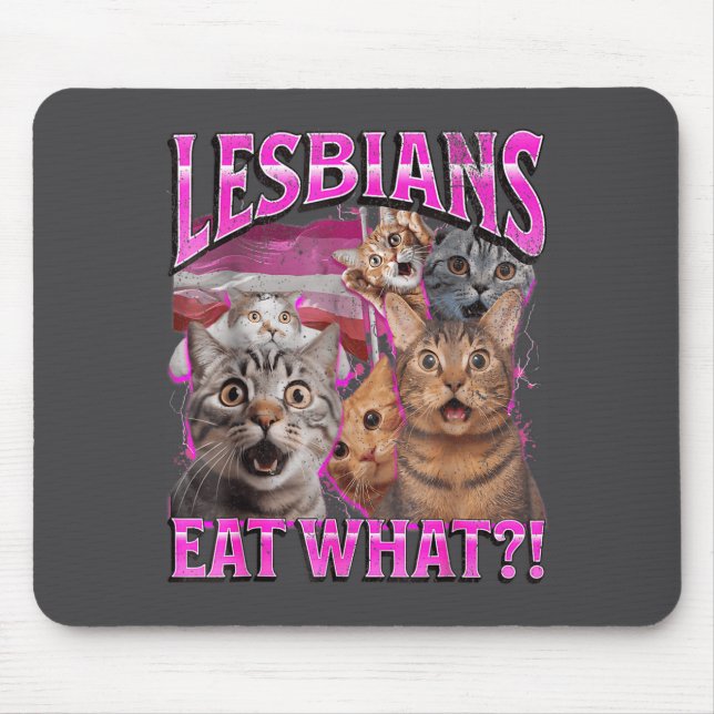 Alfombrilla De Ratón Lesbians Eat What_! Funny Cat Gay Pride Lgbtq Pun  (Frente)