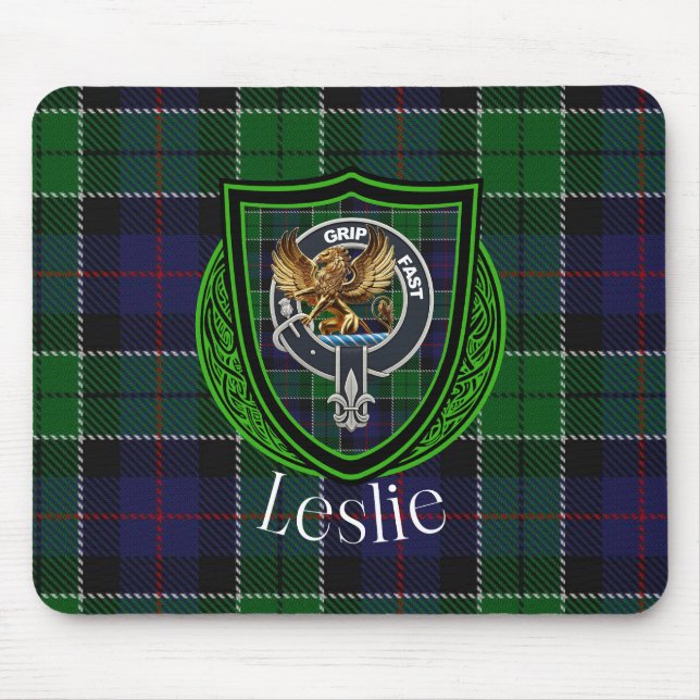 Alfombrilla De Ratón Leslie Scottish Clan Tartan and Crest  (Frente)